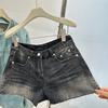 Shorts Jeans Retro Lavado Preto e Cinza de Cintura Alta para Mulheres Estilo Streetwear Americano Soltos Casuais de Barra Reta Hot Pants Cruzamento de Fronteira Novo