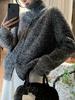 Advanced Sense Cardigan de gola alta com zíper duplo, elegante e redutor de idade, de lã macia e encerada, para inverno, para mulheres