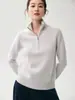 Suéter Casual Simples de Meio Zíper para Mulheres, Outono de 2026, Modelagem Solta, Gola Alta, Suéter de Tricô Cashmere
