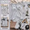 Nueva Colección Primavera y Otoño 2026: Conjunto de Pijama Largo de Manga Larga para Mujer con Tela de Costilla de Seda Helada, Sujetador Incorporado y Diseño de Gato de Dibujos Animados, Perfecto para un Look Casero Relajado y Cómodo