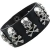 Pulsera Ancha de Cuero Exagerada Punk Europea y Americana No Convencional Mate Hueso Calavera Pulsera de Muñeca de Cuero