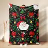 Manta de flanela com quebra-cabeça de Natal, manta de presente de feriado, manta de cochilo com Papai Noel de desenho animado