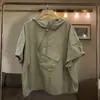 Camiseta de Manga Corta con Capucha y Cremallera de Color Sólido para Hombre Verano Tendencia Marca Moda Ropa de Trabajo Diseño de Bolsillo Sentido Camiseta de Manga Media Holgada