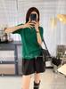 Novedad Estilo Reductor de Edad Sencillos Tops de Manga Corta para Mujer, Versátil de Manga Media Ajustados de Punto de Cuello Semi-Alto, Camiseta Básica de Color Sólido