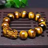 Pulseira com Contas da Sorte Olho de Tigre Verde Fantasma Olho de Tigre Amarelo Pedra Ágata Natural Pixiu
