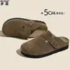 Em estoque~Versão em couro de vaca sola de cortiça sem calcanhar sapatos Birkenstock femininos bico fechado slip-on sapatos casuais para preguiçosos