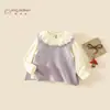 Camiseta de Manga Larga de Otoño para Niña 2026 Nuevo Moda Infantil Top de Principios de Otoño Chaleco de Punto para Bebé Conjunto de Dos Piezas