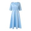 Comercio Exterior Transfronterizo Europeo y Americano Ropa de Mujer Vestido Elegante de Cuello en V de Manga Media Color Sólido Vestido de Noche Vestido Abullonado con Dobladillo Amplio y Ajuste a la Cintura