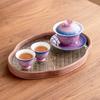 Juego de Té de Viaje Portátil para Exteriores con Relieve Pintado a Mano Degradado Púrpura de Fábrica, Una Tetera y Dos Tazas, Equipo para Preparar Té en la Oficina