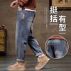 Jeans Vintage Lavado Outono e Inverno Novo Masculino Outono e Inverno Calças Retas Largas Estilo Americano Calças Espessas Quentes Forradas com Lã