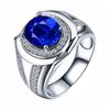 Deseo Venta Caliente Transfronteriza Anillo de Zafiro Incrustado de Diamantes Amazon Chapado en Platino Anillo con Forma de Huevo de Diamante Azul Venta al por Mayor