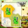 Camiseta Infantil de Manga Curta Creeper Minecraft Meninos e Meninas Roupa de Verão Algodão Puro Fresca Desenho Animado Versátil Blusa de Meia Manga
