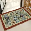 Tapete de pé absorvente de água tecido de linho estilo americano azulejo floral resistente à sujeira resistente ao desgaste banheiro tapete antiderrapante fácil de limpar tapete de chão para porta de entrada