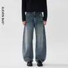 Jeans masculinos estilo retrô americano, lavados, soltos, retos, perna larga, calças jeans casuais versáteis da moda para homens