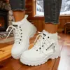 Comercio Exterior Botas de Nieve Tallas Grandes Mujer 2026 Otoño Invierno Nuevos Zapatos de Algodón Suela Gruesa Cierre Frontal con Cordones Casual Botas Martin para Mujer Tallas Grandes