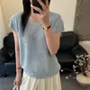 Camiseta de Punto de Seda Helada de Manga Corta Estilo Verano para Mamá, Top Rayado Holgado, Camisa de Verano Moderna para Mujeres de Mediana Edad