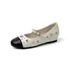 Zapatos Planos Mary Jane para Mujer con Aumento de Altura de 5 cm, Bloques de Color con Pedrería, Boca Baja, Nuevo Estilo 2025, Estilo Pequeño Chanel, de Una Sola Correa