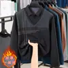 Ropa interior térmica gruesa con forro polar para hombres de mediana edad y ancianos, top individual, camisa de algodón puro con cuello de camisa, imitación de dos piezas, camiseta base, atuendo de papá