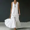 Verão 2026 Nova Roupa Feminina Vestido Estilo Resort de Praia Uso Diário Elegante Cor Sólida Vestido Longo Vestido Bolo