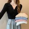 Elegante chaqueta de punto con cuello polo abotonado, chic de principios de otoño, retro francés, prenda interior de manga larga, cárdigan para mujer