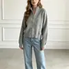 Cárdigan de Punto con Cuello Alto y Cremallera de Origen Transfronterizo para Mujer Otoño Invierno Nuevo Suéter Corto de Manga Larga con Canalé Vertical Abrigo Ropa para Mujer