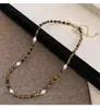 Colar Autêntico Maillard de Pérolas com Pedra Olho de Tigre Natural para Mulheres, Acessório de Corrente para Suéter Outono/Inverno, Pingente Elegante de Alto Padrão