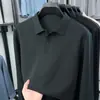 Camisa polo de aire nuevo para hombre, otoño 2026, camiseta casual de manga larga de color liso de alta calidad con cuello vuelto para hombre