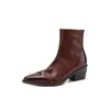 Botines Chelsea de Cuero de Vaca Lavado con Agua Silenciosos de Alta Calidad para el Viaje Otoño/Invierno 2026 Tacón Medio Grueso Punta Fina Botines de Piel Genuina para Mujer