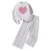 Conjunto de Moletom para Meninas Roupas Infantis Casuais Primavera Novo Crianças de Tamanho Médio e Grande Coração Manga Longa Tops e Calças Conjunto de Duas Peças Forrado com Fleece
