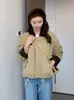 Chaqueta Corta de Color Block con Solapa y Cremallera Estilo Coreano para Mujer 2026 Otoño Holgada Versátil Ropa de Trabajo Talla Pequeña Chaqueta Top