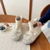Invierno 2026 Nuevas Botas de Cuero Forradas de Felpa Estilo Princesa para Niñas Lindo Moño Moda Infantil Botines Cortos de Algodón de Dos Capas con Pedrería
