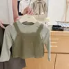 ¡Limón Salado Verde Siete Nebuloso! Conjunto de Capas para Niñas de Primavera y Otoño: Chaleco Camisola de Punto y Camiseta Básica de Manga Larga para Vestir en Capas