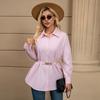 Camisa de Manga Larga a Rayas Suelta Talla Grande con Decoración Metálica Botones para Mujer, Nuevo Comercio Exterior Amazon Aliexpress