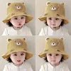 Sombrero de Paja para Bebé con Visera Solar, Diseño Lindo de Oso, Sombrero de Ala Ancha para Niños y Niñas, Sombrero Cubo con Protección Solar, Sombrero de Primavera y Verano para Niños, Sombrero de Cúpula de Dibujos Animados