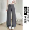 Pantalones anchos azul marino con botones ocultos para mujer, nuevo estilo otoño 2026, holgados y con caída, pantalones rectos de cintura alta, pantalones de traje para petite