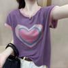 Marca de Outlet Etiqueta de Corte de Balcão Fina Solta Redutora de Idade Gola Redonda Cor de Linho Color Block Tricô de Manga Curta para Mulheres