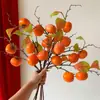 Galho de Fruta Caqui Artificial com 3 Frutas Flor Artificial Flor Seca Ornamento Caqui Ruyi Flor Falsa Decoração de Sala de Estar Exibição