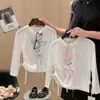 Nueva camiseta de manga larga de verano, corte holgado, estampado de dibujos animados fresco, protección solar, lindo gatito, top dulce para niños