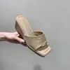 Pantuflas de Tacón Alto para Mujer, Calzado Trendy para Exteriores, Tacones de Cuña Casuales Versátiles de Punta Abierta, Estilo Retro Chunky de Verano para Mujer