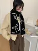 Cachecol de tricô com laço em mistura de lã, um acessório estiloso e luxuoso para casais, com design inspirado na Coreia, espessado para aquecimento e versátil para vários looks.