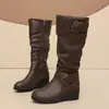 Botas de cano médio para mulheres, tamanho plus size, nova coleção primavera/outono, marrom, salto grosso, estilo retrô, cano alto, estilo americano, botas western, botas de equitação, para adultos