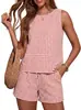 Conjunto de Moda de Verano para Mujer de Amazon de 2 Piezas: Top sin Mangas de Cuello Redondo y Pantalones Cortos con Bolsillos