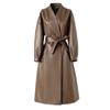 Casaco de Couro Haining Transfronteiriço, Trench Coat de Comprimento Médio Acima do Joelho, Novo Casaco de Couro para Outono e Inverno, Jaqueta com Ajuste na Cintura de Tamanho Grande Venda por Atacado