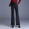 Elegante calça de alfaiataria preta pantalona para mulheres, novo estilo outono e inverno 2026, cintura alta, fluida, popular, casual, slim-fit, boca de sino.