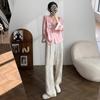 Calça Wide Leg Estampada com Fivela Estilo Chinês NUNBAI para Mulheres Primavera e Verão Vintage Estilo Nacional Cintura Alta Caimento Cetim Casual