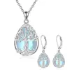 Pendientes Collar de Piedra Lunar Amazon Cross-Border Pendientes Europeos y Americanos de Lujo Ligero Gama Alta Corazón Árbol de la Vida para Mujeres