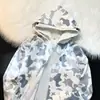 Design de Marca Nacional Tendência Estilo Japonês Sudadora Bordada Cabeça de Tubarão Toalha Unissex Estampa Completa Capuz Duplo Cardigan Casual Jaqueta Casaco