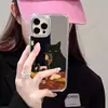 Estilo Óleo Retro Gato Negro Vino Tinto Espejo Funda para Teléfono Iphone18Pm Espejo de Maquillaje Artístico Cubierta Protectora Venta al por Mayor