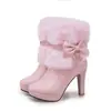 Entrega em uma peça elegante laço gola de pele botas de tornozelo botas de cavaleiro botas de salto alto plataforma comércio exterior H67