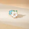 Exquisito Broche de Dos Flores de Cerezo Bloqueado por Color Azul y Blanco, Pin de Flor de Aleación Esmaltada, Insignia de Collar para Mochila, Accesorio de Medalla